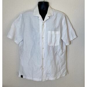 Outlier Injex Camp Collar Shirt Mens XL White Short Sleeve RDX Linen Blend USA